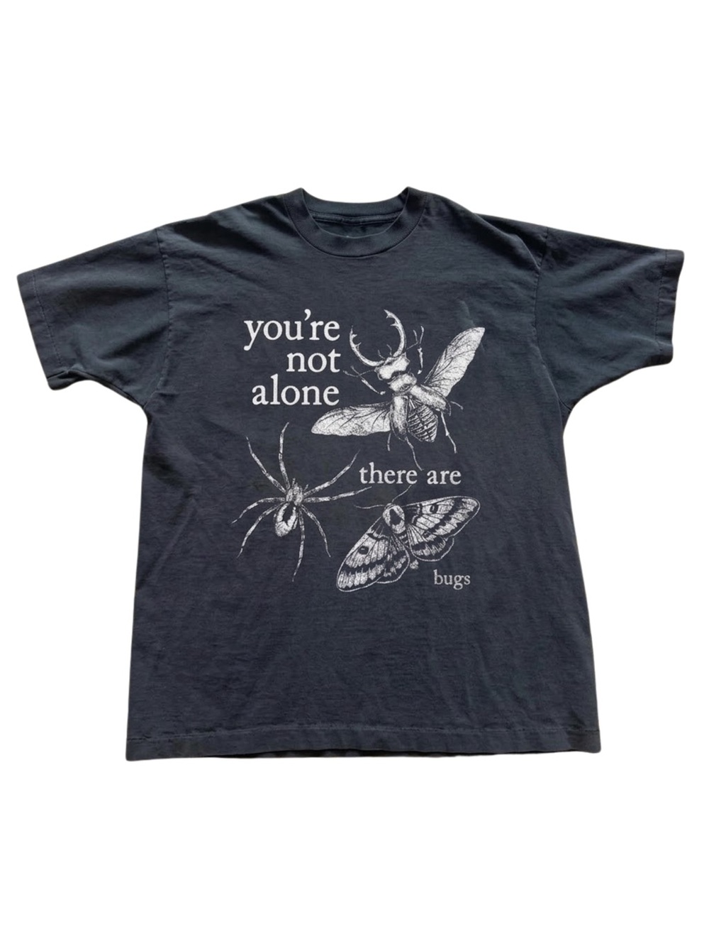 Black Graphic Tee "you're not alone" with Bug Artwork